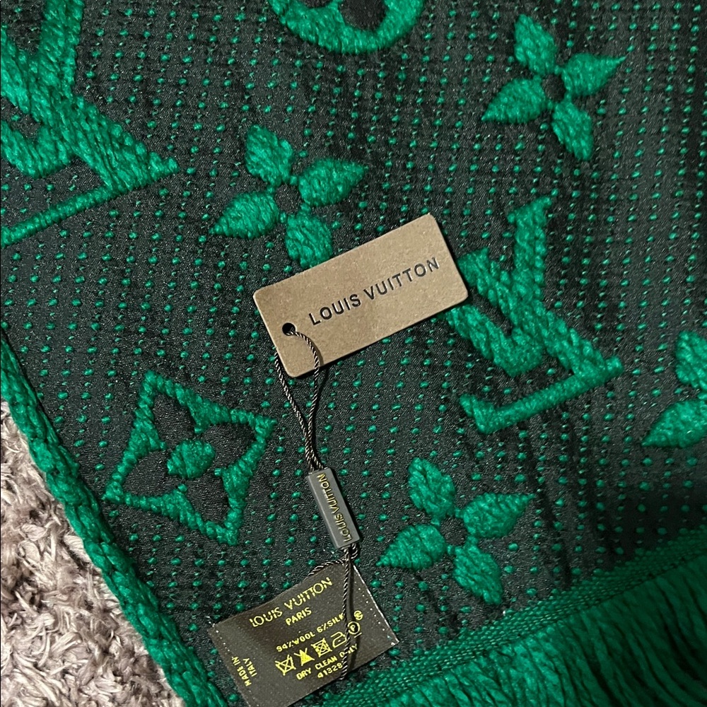 Emerald Green and Black Monogram Scarf - Picture 9 of 9